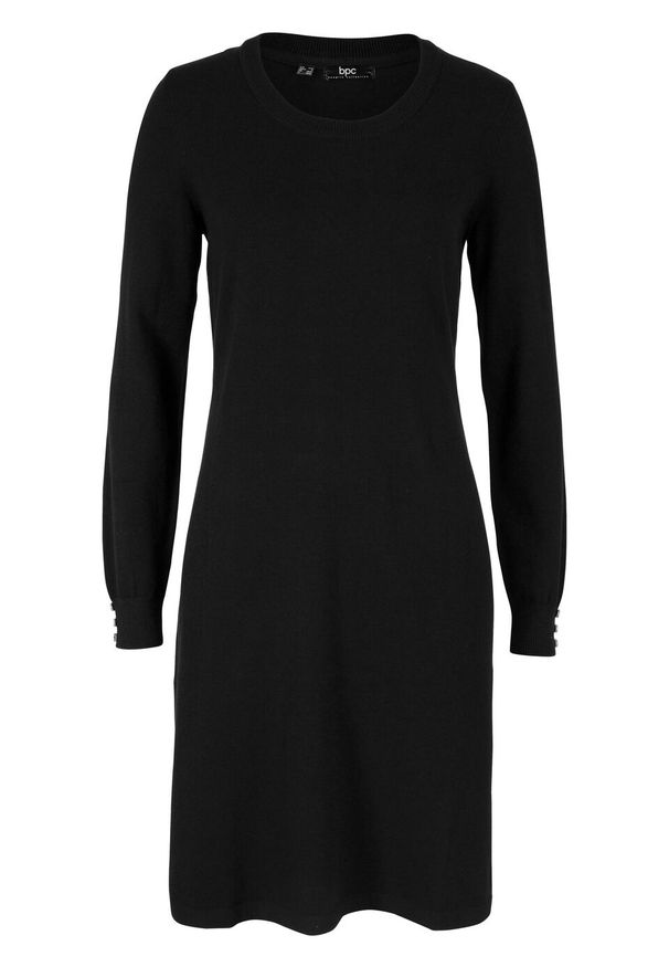 Sukienka dzianinowa z guzikami bonprix czarny. Kolor: czarny. Materiał: dzianina