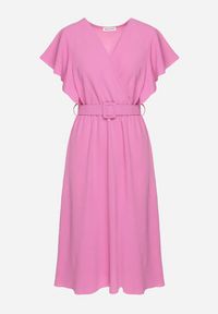 Born2be - Różowa Sukienka z Kopertowym Dekoltem i Paskiem Sizue. Kolor: różowy. Typ sukienki: kopertowe #2