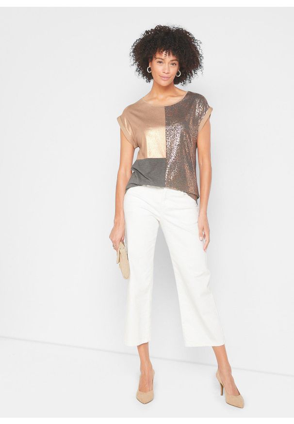 bonprix - Shirt w optyce patchworkowego. Kolor: szary. Wzór: aplikacja, nadruk. Styl: elegancki