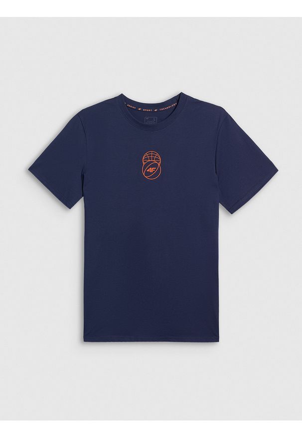 4f - 4F T-shirt regular z nadrukiem męski - granatowy M. Okazja: na co dzień. Kolor: niebieski. Materiał: materiał, bawełna, dzianina. Wzór: nadruk. Styl: klasyczny, casual