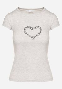 Born2be - Jasnoszary Bawełniany T-shirt Koszulka z Krótkim Rękawem Ozdobiona Nadrukiem Efira. Okazja: na spotkanie biznesowe, na co dzień. Kolor: szary. Materiał: bawełna. Długość rękawa: krótki rękaw. Długość: krótkie. Wzór: nadruk, aplikacja. Styl: klasyczny, casual, elegancki, biznesowy #4