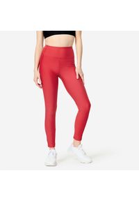 DOMYOS - Legginsy fitness damskie Domyos. Stan: podwyższony. Kolor: czerwony, różowy, wielokolorowy. Materiał: elastan, poliester, materiał. Sport: fitness