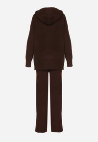 Born2be - Brązowy Komplet z Wełną i Bawełną Szerokie Spodnie i Rozpinana Bluzka z Kapturem Reikania. Kolor: brązowy. Materiał: wełna, bawełna #3
