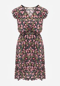 Born2be - Czarna Rozkloszowana Sukienka z Wiskozy w Kwiaty Evalis. Kolor: czarny. Materiał: wiskoza. Wzór: kwiaty. Sezon: lato #2