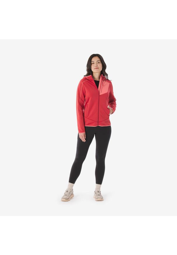 quechua - Polar turystyczny damski Quechua MH500 zamek. Kolor: czerwony, różowy, wielokolorowy. Materiał: polar. Sport: turystyka piesza