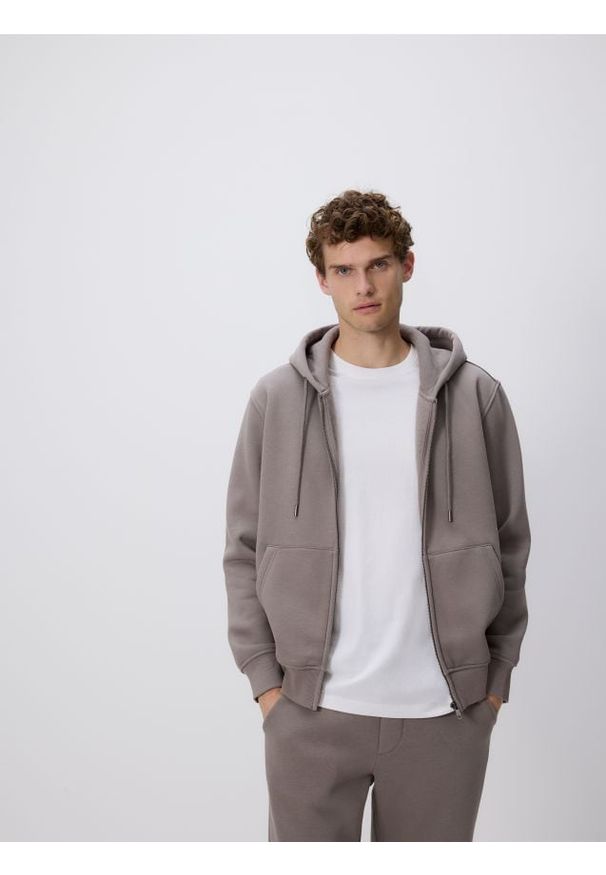 Reserved - Bluza z kapturem - szary. Kolor: szary. Materiał: dzianina, bawełna