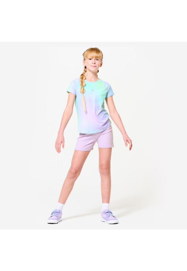 Decathlon - Koszulka sportowa z krótkim rękawem dla dzieci Domyos. Kolor: wielokolorowy. Materiał: lyocell, poliester, elastan, materiał. Długość rękawa: krótki rękaw. Długość: krótkie
