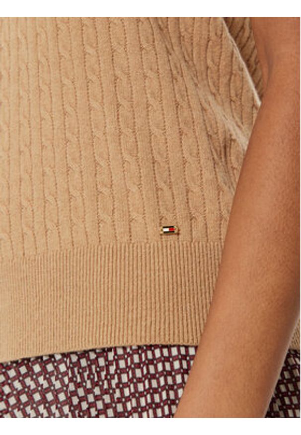 TOMMY HILFIGER - Tommy Hilfiger Sweter WW0WW43956 Beżowy Regular Fit. Kolor: beżowy. Materiał: syntetyk