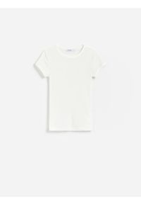 Reserved - T-shirt z wiskozą - biały. Kolor: biały. Materiał: wiskoza #1