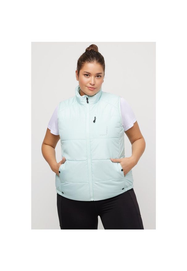 ULLA POPKEN - Damskie Pikowana kamizelka HYPRAR stójka odblaski bez rękawów. Typ kołnierza: kołnierzyk stójkowy. Kolekcja: plus size. Kolor: niebieski. Materiał: poliester, materiał. Długość rękawa: bez rękawów