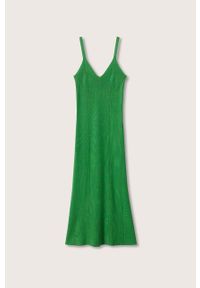 mango - Mango sukienka Menta kolor zielony midi dopasowana. Kolor: zielony. Materiał: włókno. Długość rękawa: na ramiączkach. Typ sukienki: dopasowane. Długość: midi #7