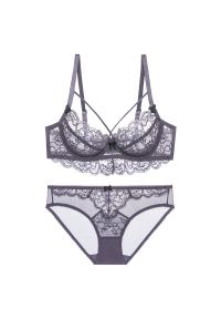 Intica - Koronkowy komplet bielizny ze strapsami na specjalne okazje Ralica. Kolor: fioletowy. Materiał: koronka. Wzór: aplikacja, paski, koronka #1