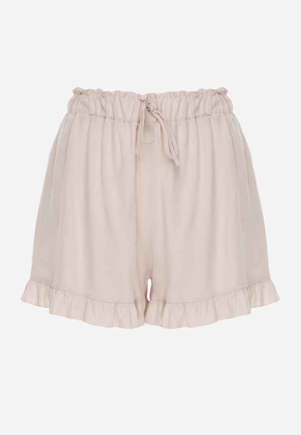 Renee - Beżowe Szorty Agathima. Okazja: na co dzień. Kolor: beżowy. Materiał: wiskoza. Długość: krótkie. Wzór: aplikacja, nadruk, gładki. Styl: casual