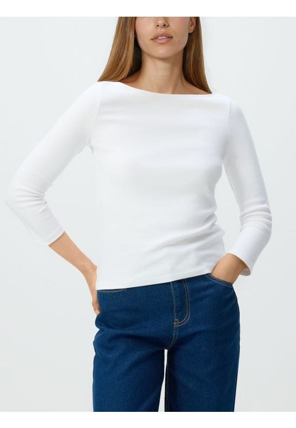 Reserved - Bawełniany longsleeve - biały. Kolor: biały. Materiał: bawełna. Długość rękawa: długi rękaw