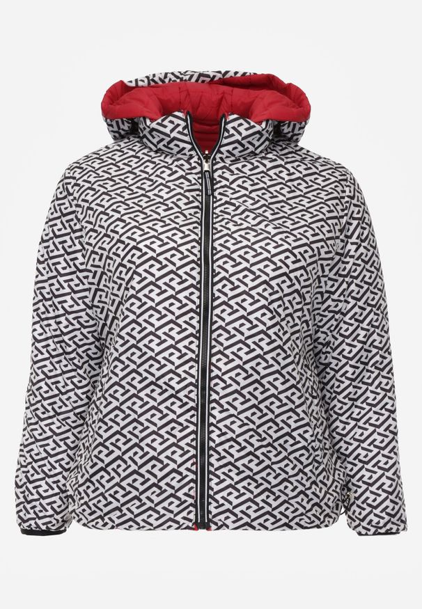 Born2be - Czerwona Dwustronna Kurtka Pikowana z Kapturem Zidila. Okazja: na co dzień, na spacer. Typ kołnierza: kaptur. Kolekcja: plus size. Kolor: czerwony. Materiał: jeans. Wzór: geometria. Styl: casual, sportowy