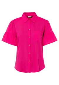 Bluzka z rękawami z falbanami bonprix różowy "pinklady". Kolor: różowy. Styl: elegancki #1