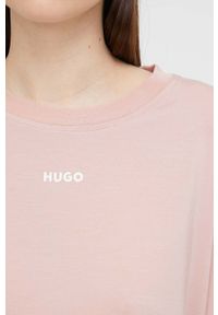 Hugo - HUGO bluza lounge damska kolor różowy gładka. Kolor: różowy. Wzór: gładki #2