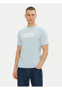 Karl Lagerfeld - KARL LAGERFELD T-Shirt 755087 552235 Błękitny Regular Fit. Typ kołnierza: dekolt w karo. Kolor: niebieski. Materiał: bawełna