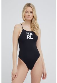 Karl Lagerfeld jednoczęściowy strój kąpielowy kolor czarny miękka miseczka. Kolor: czarny. Wzór: nadruk