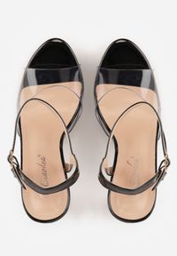 Renee - Czarne Lakierowane Sandały na Platformie i Szpilce z Przezroczystą Cholewką Elinryn. Zapięcie: sprzączka. Kolor: czarny. Materiał: lakier. Obcas: na platformie #7