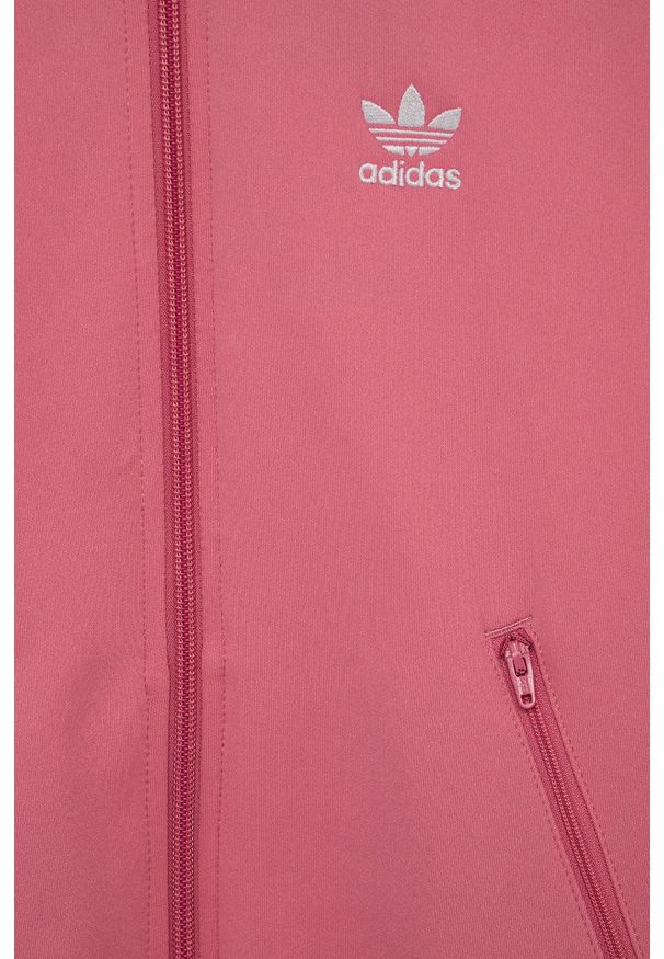 adidas Originals Bluza bawełniana dziecięca kolor różowy z aplikacją. Okazja: na co dzień, na plażę. Kolor: różowy. Materiał: bawełna. Długość rękawa: raglanowy rękaw. Wzór: aplikacja. Styl: casual
