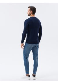 Ombre Clothing - Sweter męski z haftem - granatowy V22 E191 - XXL. Kolor: niebieski. Materiał: dzianina, materiał, wiskoza, nylon. Wzór: haft. Styl: klasyczny, elegancki #7