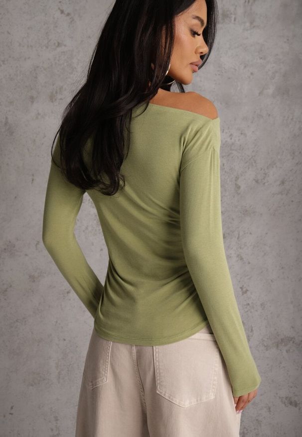 Renee - Zielona Marszczona Bluzka z Wiskozą i Bawełną Trihal. Okazja: na co dzień. Kolor: zielony. Materiał: wiskoza, bawełna. Styl: casual