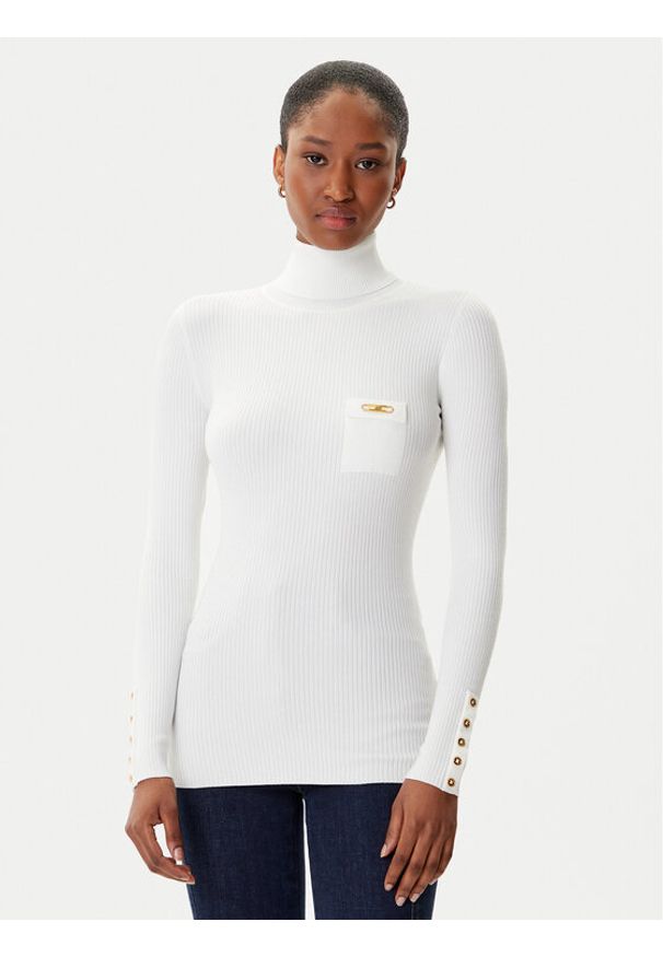 Elisabetta Franchi Golf MK-11B-56E2-V290 Biały Slim Fit. Typ kołnierza: golf. Kolor: biały. Materiał: syntetyk