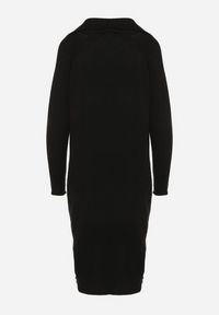 Born2be - Czarna Sukienka z Bawełną i Wełną z Kołnierzykiem na Suwak Tereithra. Okazja: na co dzień, na spotkanie biznesowe. Kolor: czarny. Materiał: wełna, bawełna. Typ sukienki: proste. Styl: wizytowy, casual, elegancki, biznesowy #5