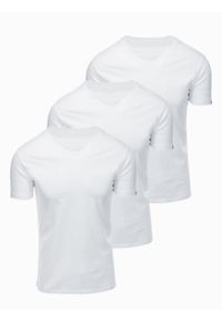 Ombre Clothing - Zestaw męskich bawełnianych koszulek V-neck BASIC – 3x biały V11 OM-TSBS-0281 (3x - Rozmiar: M. Okazja: na co dzień, do pracy. Typ kołnierza: dekolt w serek. Kolor: biały. Materiał: bawełna. Długość: długie. Wzór: jednolity, gładki. Styl: casual
