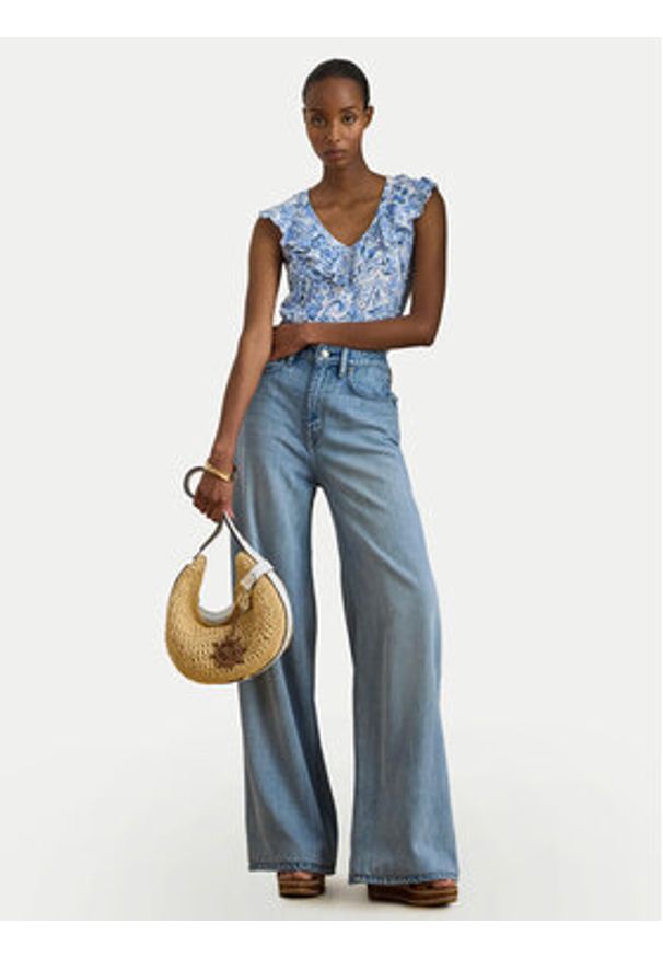 Lauren Ralph Lauren - LAUREN RALPH LAUREN Bluzka 200P13316001 Niebieski jasny Slim Fit. Kolor: niebieski. Materiał: bawełna