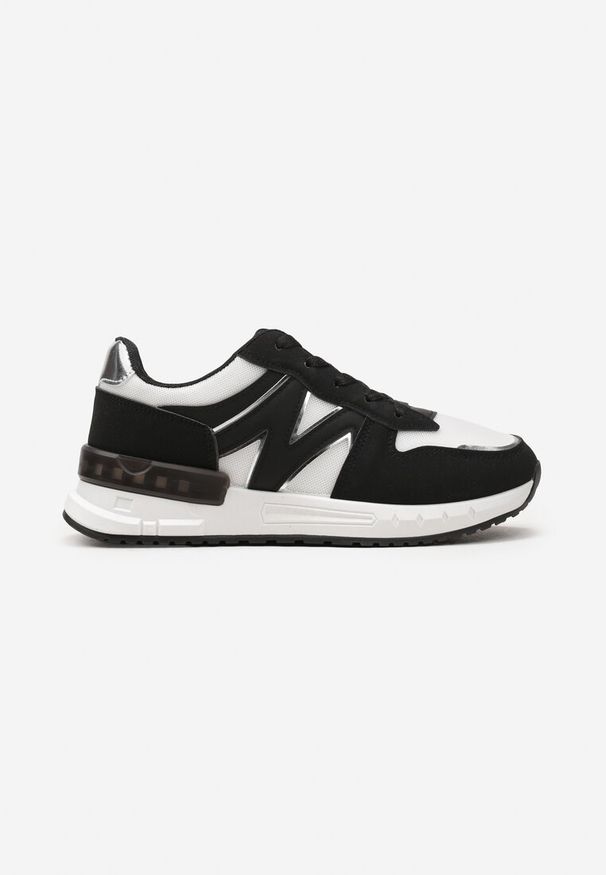 Born2be - Czarno-Białe Sznurowane Sneakersy z Siateczkowymi Wstawkami Garnela. Nosek buta: okrągły. Kolor: czarny. Materiał: materiał. Obcas: na obcasie. Wysokość obcasa: niski