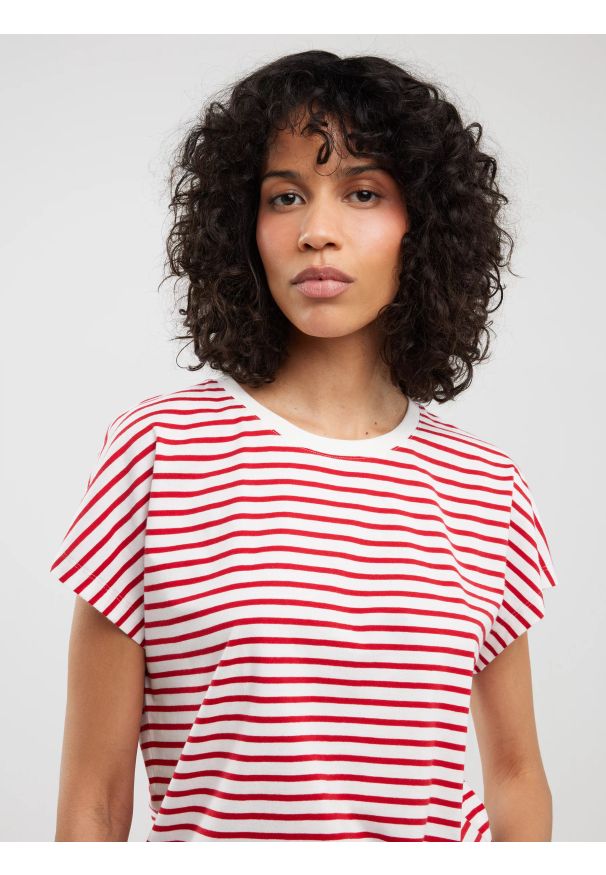 Big-Star - Koszulka damska w paski biało-czerwona Aleksa 603. Kolor: czerwony. Materiał: dzianina, bawełna, żakard. Wzór: paski