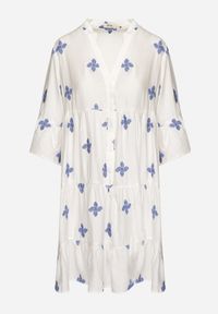 Born2be - Biała Sukienka z Wiskozą o Rozkloszowanym Kroju z Ozdobnym Haftem Arathiel. Okazja: na spacer, na co dzień. Typ kołnierza: dekolt w kształcie V. Kolor: biały. Materiał: wiskoza. Wzór: haft. Sezon: wiosna, lato. Styl: casual, elegancki #3