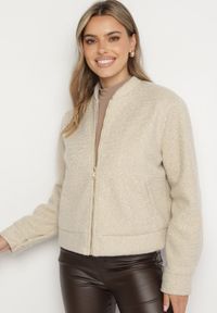 Born2be - Beżowa Kurtka Ocieplana z Suwakiem Nerelivia. Kolor: beżowy. Materiał: jeans. Wzór: aplikacja. Styl: elegancki #3