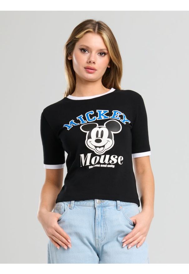 Sinsay - Koszulka z nadrukiem Mickey Mouse - czarny. Kolor: czarny. Wzór: motyw z bajki, nadruk