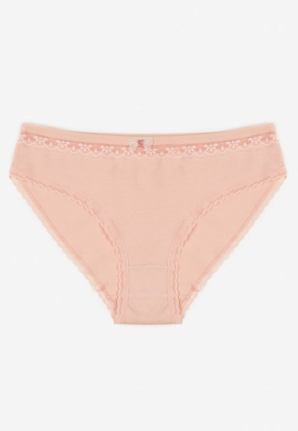 Renee - Różowe Majtki Figi z Bawełny Ozdobione Kokardą i Koronką Zeterie. Kolor: różowy. Materiał: bawełna, koronka. Wzór: aplikacja, koronka