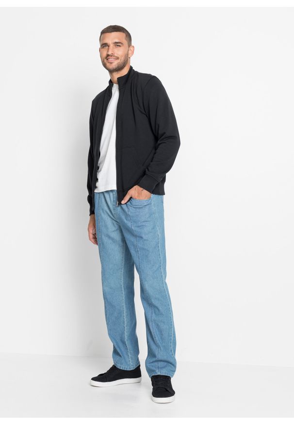 bonprix - Bluza rozpinana ze stójką. Typ kołnierza: kołnierzyk stójkowy. Kolor: czarny. Materiał: dresówka, dzianina. Styl: sportowy