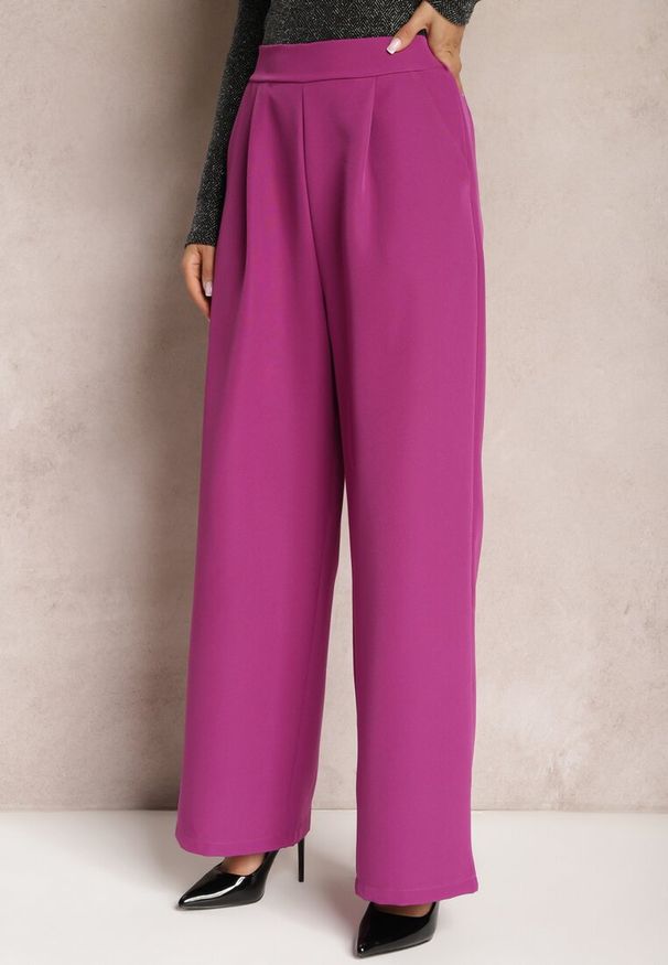 Renee - Fioletowe Szerokie Spodnie w Eleganckim Stylu Hanessame. Kolor: fioletowy. Styl: elegancki