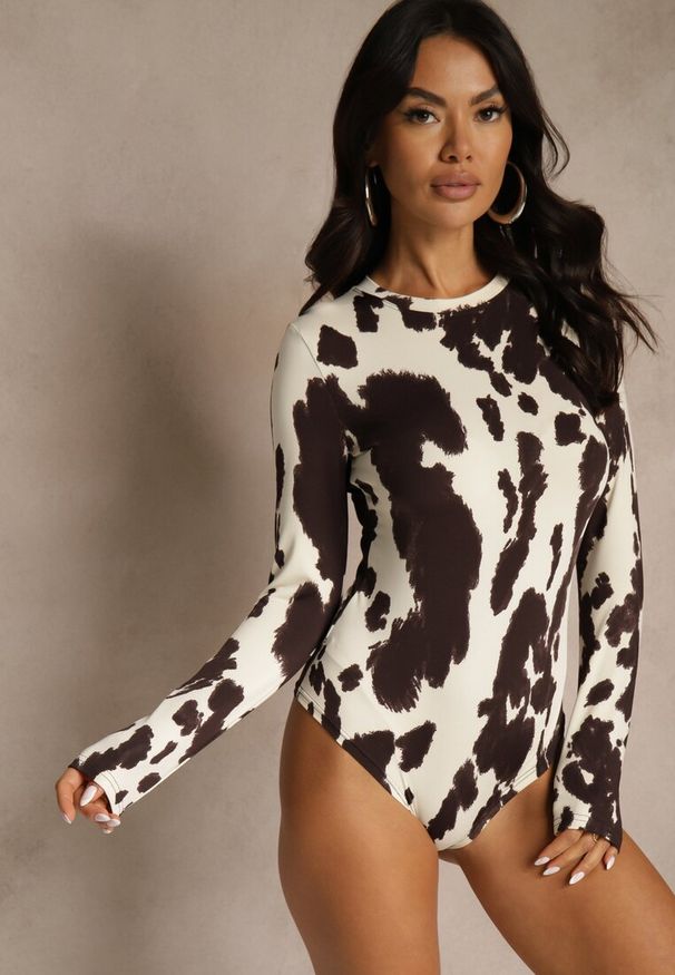 Renee - Brązowe Body z Wiskozą w Łaty Retilve. Kolor: brązowy. Materiał: wiskoza