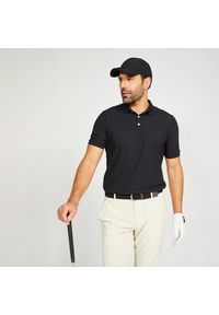 INESIS - Koszulka polo do golfa z krótkim rękawem męska Inesis WW500. Typ kołnierza: polo, golf. Kolor: czarny. Materiał: materiał, poliester. Długość rękawa: krótki rękaw. Długość: krótkie. Wzór: ze splotem. Styl: sportowy