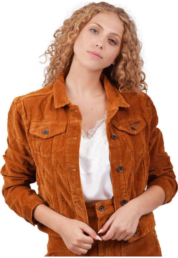 Kurtka przejściowa damska Superdry Cord Girlfriend. Kolor: brązowy. Materiał: bawełna