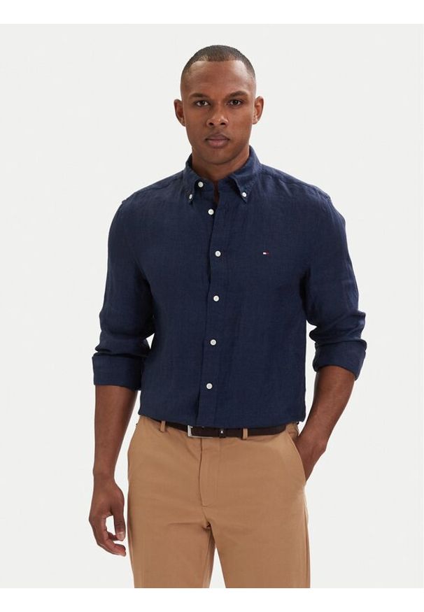 TOMMY HILFIGER - Tommy Hilfiger Koszula MW0MW41530 Granatowy Regular Fit. Kolor: niebieski. Materiał: len
