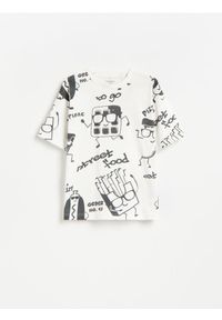 Reserved - T-shirt z nadrukiem - złamana biel. Materiał: bawełna, dzianina. Wzór: nadruk #1