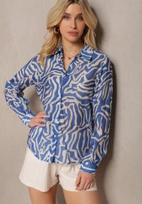 Renee - Niebiesko-Biała Koszula z Długim Rękawem Zapinana na Guziki Uvila. Kolor: niebieski. Długość rękawa: długi rękaw. Długość: długie #5