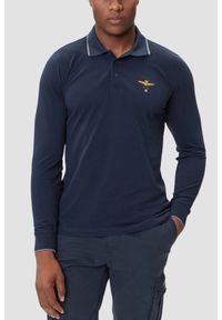 Aeronautica Militare - AERONAUTICA MILITARE Granatowy bawełniany męski longsleeve polo, Rozmiar XXL. Okazja: na co dzień. Typ kołnierza: polo. Kolor: niebieski. Materiał: bawełna. Długość rękawa: długi rękaw. Styl: sportowy, casual #1