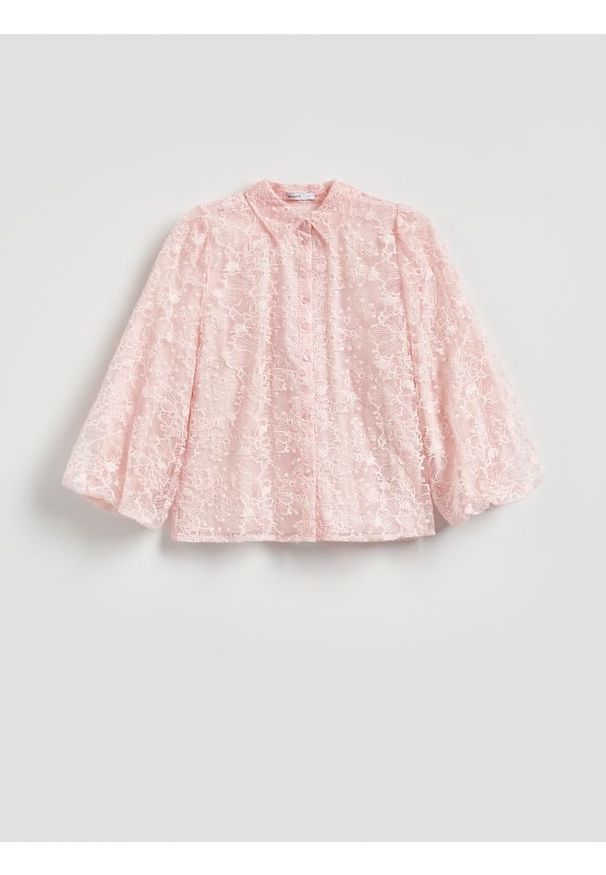 Reserved - Koszula z haftem - pastelowy róż. Kolor: różowy. Materiał: tkanina, bawełna. Wzór: haft