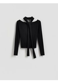 Reserved - Sweter z szalem - czarny. Kolor: czarny. Materiał: dzianina, wiskoza #1