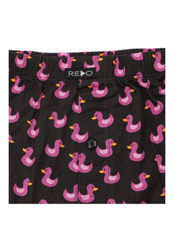 Fioletowe Męskie Bokserki Kaczuszki Redo. Kolor: czarny. Materiał: bawełna. Wzór: nadruk