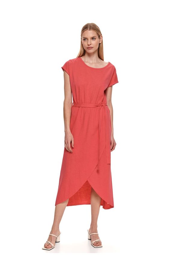 TOP SECRET - Sukienka bawełniana midi. Kolor: różowy. Materiał: bawełna. Długość rękawa: krótki rękaw. Typ sukienki: kopertowe. Długość: midi